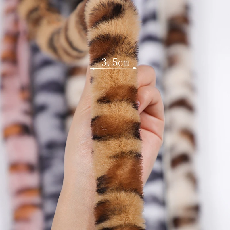 1m Faux Rabbit Fur Leopard Ribbon Stripe Tapes DIY Apparel Sewing Fluffy Trim Trimming Fabric for Sewing Costume Plush Fur