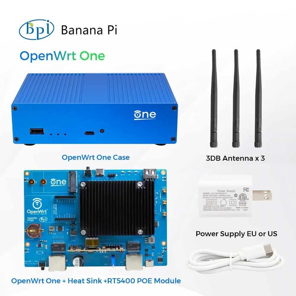 Smart router Banana Pi OpenWrt One MediaTek MT7981B 1GB DDR4 2.5GbE RJ45 and Gigabit Ethernet RJ45 256 MiB SPI NAND Open Source Smart Router