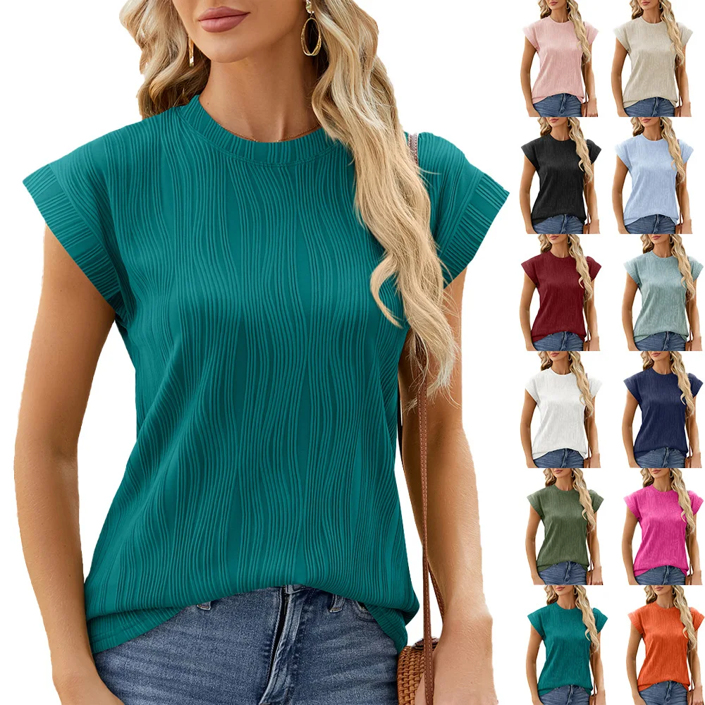 

New Arrival 2024 Summer Loose Round Neck Solid Color Short Sleeve T-Shirt