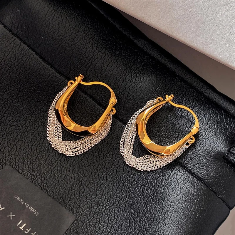 Metal Two-color Chain Tassel Earrings for Women Unique Elegant Vintage ...