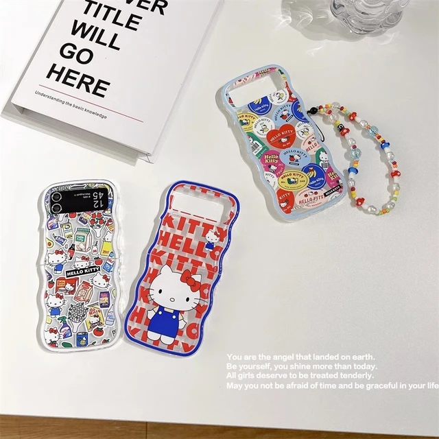 For Samsung Galaxy Z Flip 5 Flip 4 3 Cartoon Hello Kitty Chain Phone Case  Cover