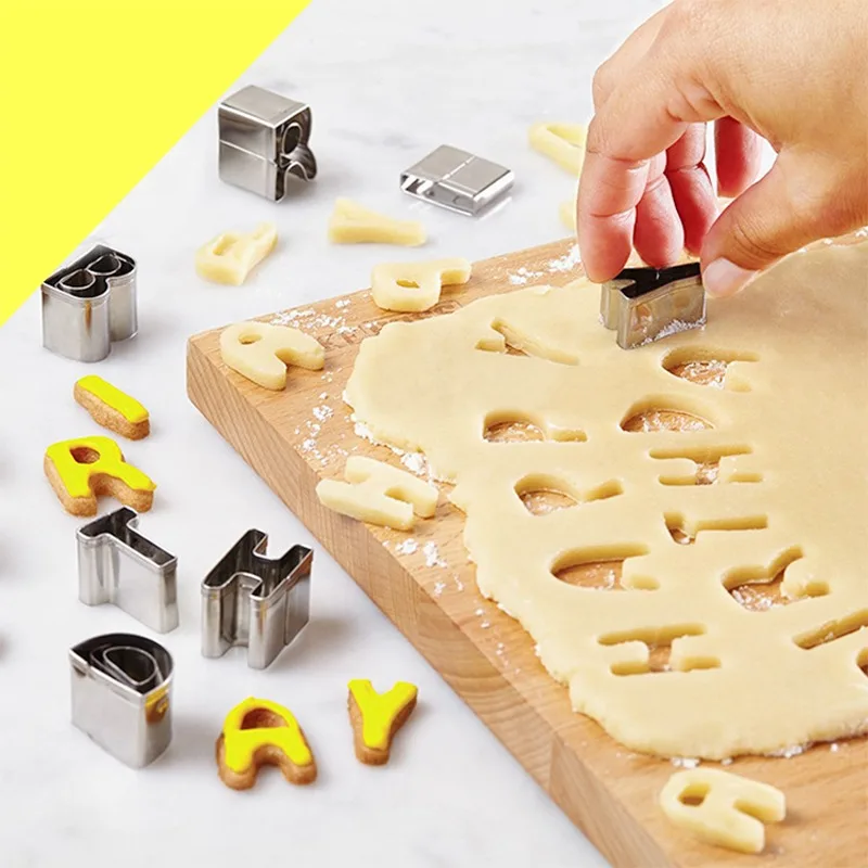 

26Pcs/Set Alphabet Cookie Cutters 3D Stainless Steel Cake Biscuit Mold Pastry Fondant Biscuit Fruit Baking Accessories and Tools
