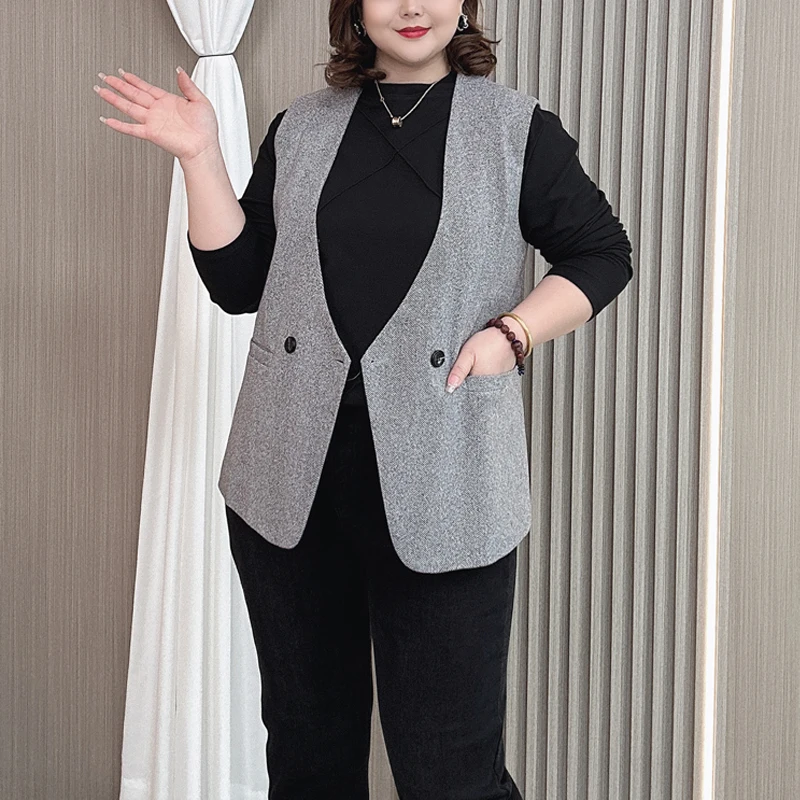 Woolen Vest Coat Women New Fall New Plus Size Fashion Slim Double Breasted Suit Waistcoat 2423