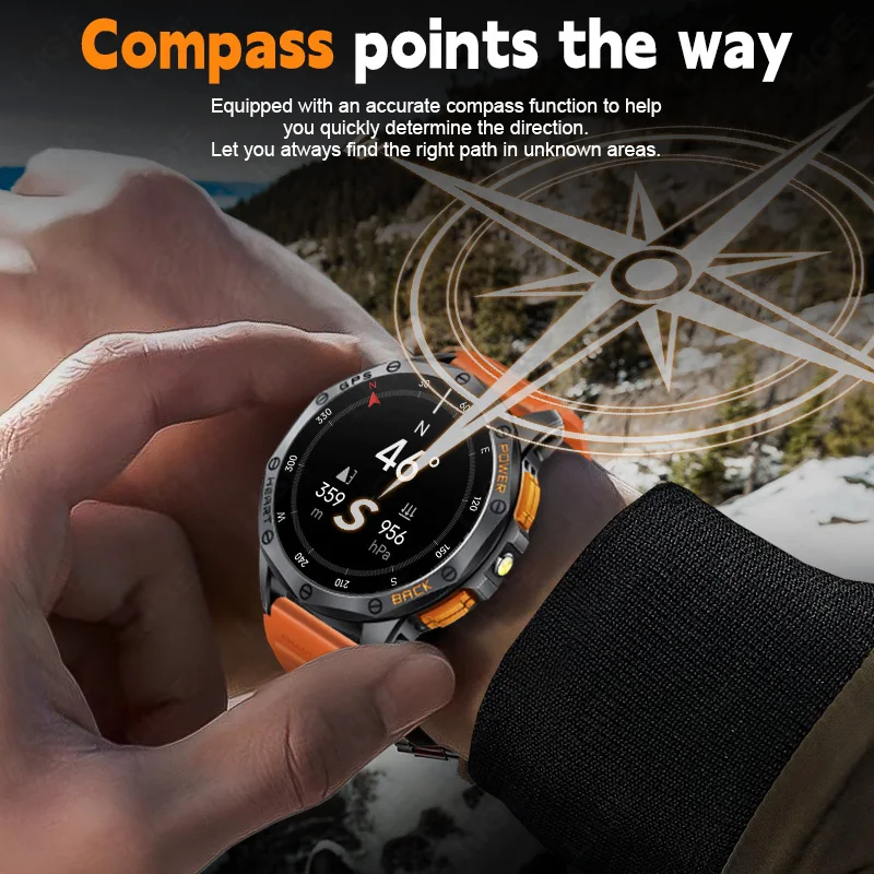 LIGE Outdoor GPS Smart Watch Men Flashlight 1.43'' AMOLED Screen Sports Watch 530mAh Large Battery Compass Altimeter Smartwatch