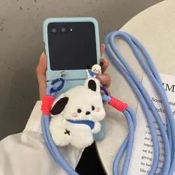 Luxury Furry 3D Cute Dog Holder Phone Case with Portable Rope Chain Cover for Razr Ultra 2025 (Long Strap)