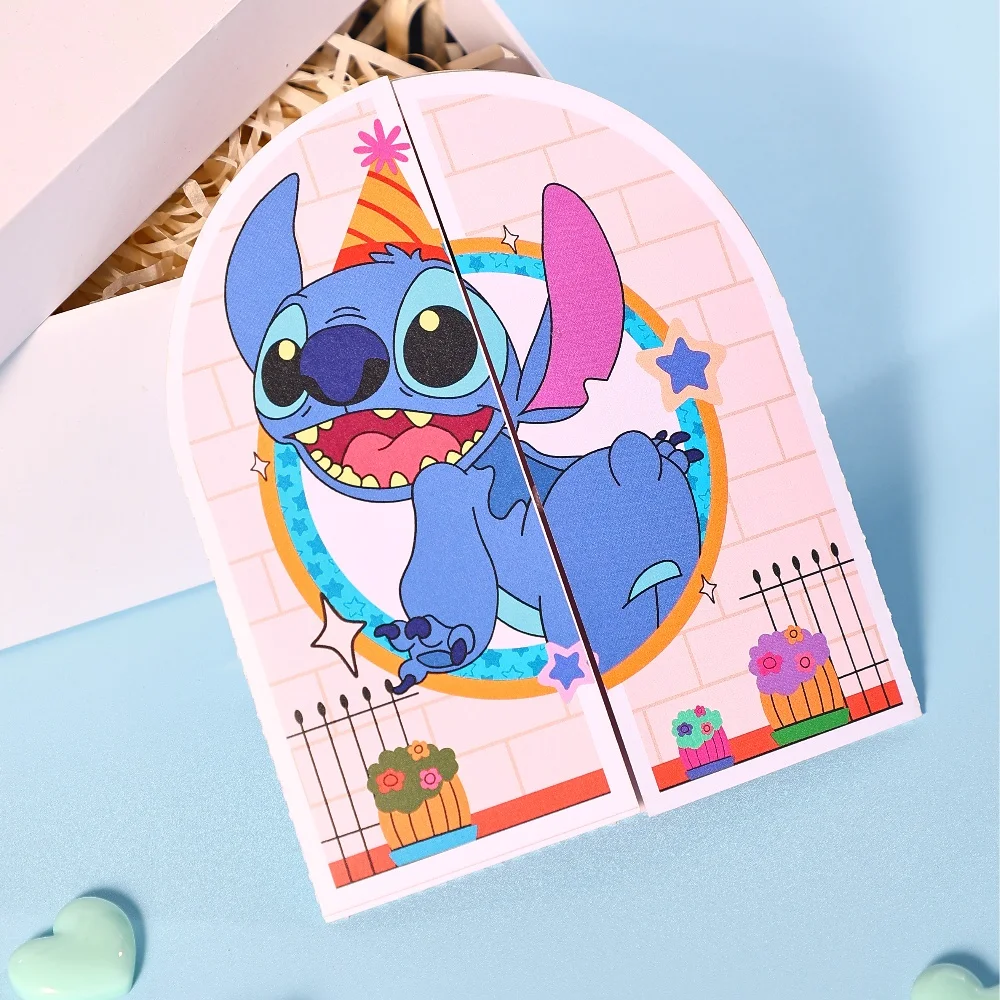 Stitch Celebrate Birthday Greeting Card Creative Double Door Pop Up 3D Card Boojiboo & Angel Birthday Postcard Gifts greeting cards