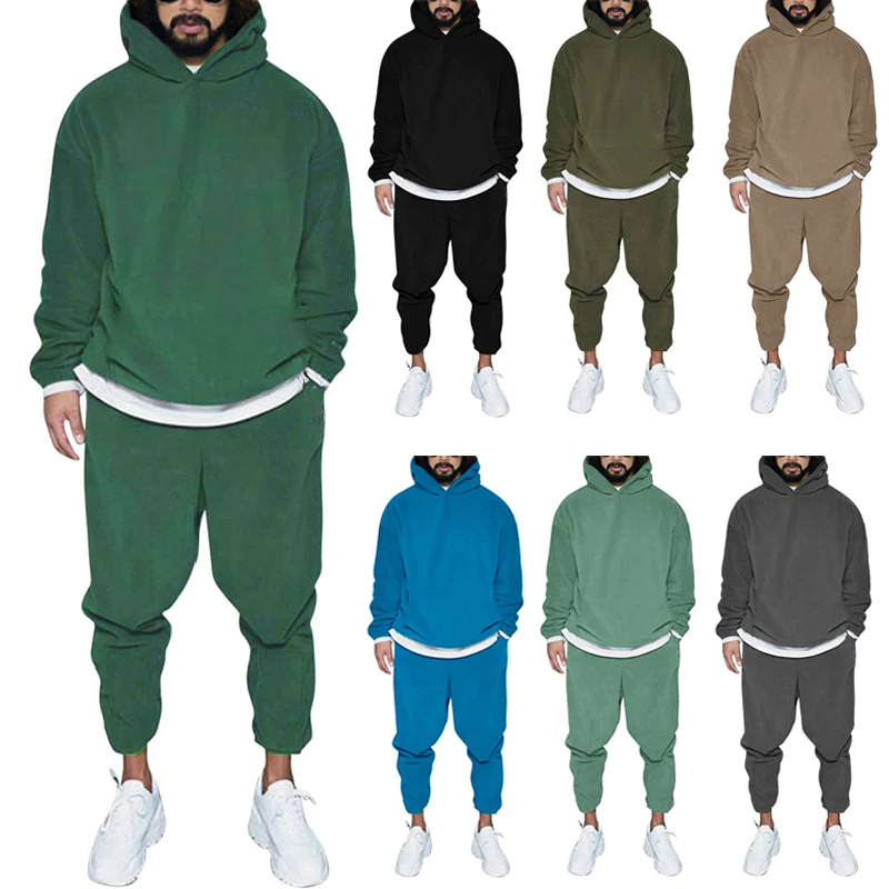 

Men's Tracksuit Jogger Sportswear Casual Sweatershirts Sweatpants Streetwear Pullover Solid Color Fleece Hoodies Sports Suit New