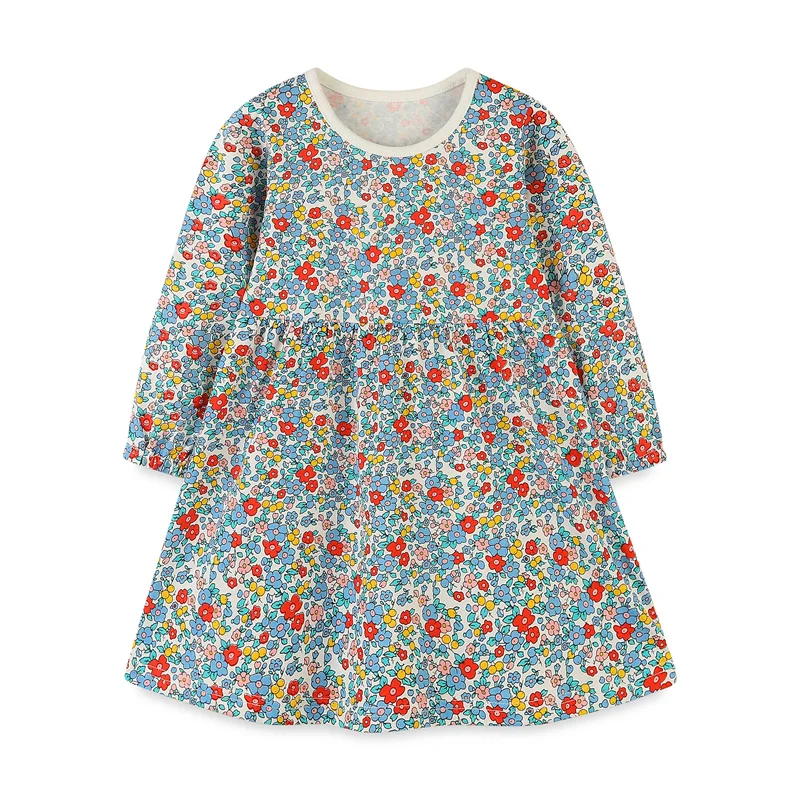 

Jumping Meters 2-7T Floral Dresses Baby Long Sleeve Princess Girls Dresses For Autumn Spring Children's Clothing