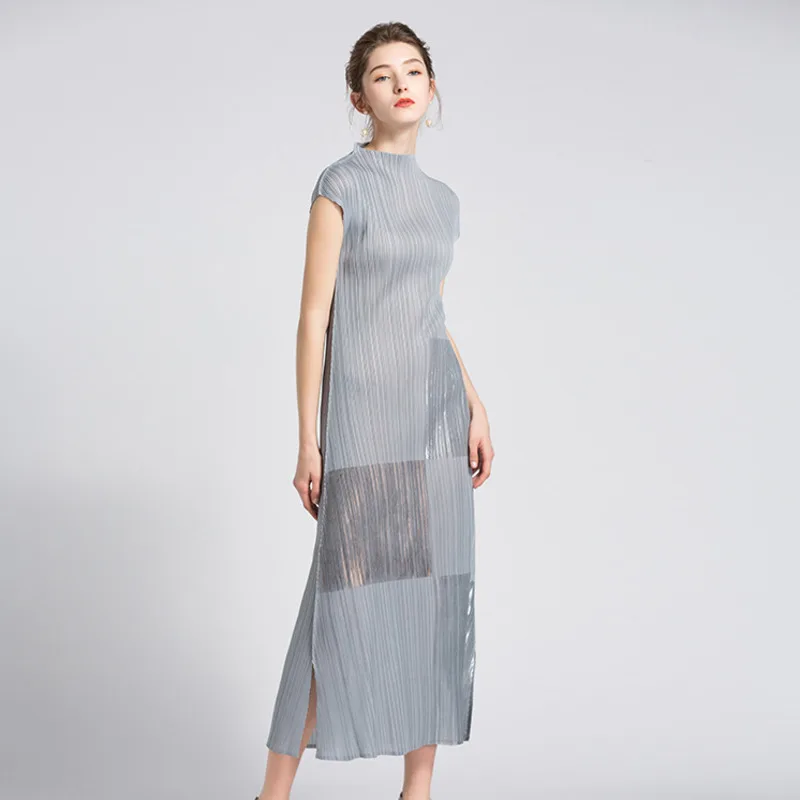 

COZOK 2024 элегантное женское платье летние новые модные популярные плиссированные повседневные платья без рукавов с высоким воротником WT682