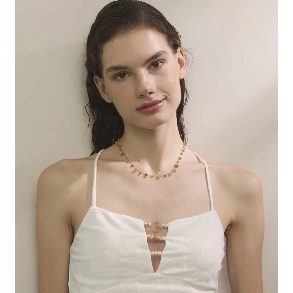 Yhpup AAA High-Grade Colorful Cubic Zirconia Chain Necklace