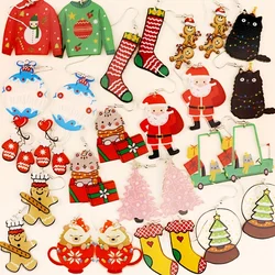 Christmas Dangle Earrings Women With Santa Claus Ginger Cookies Christmas Tree Socks Design Adorable Female Gift