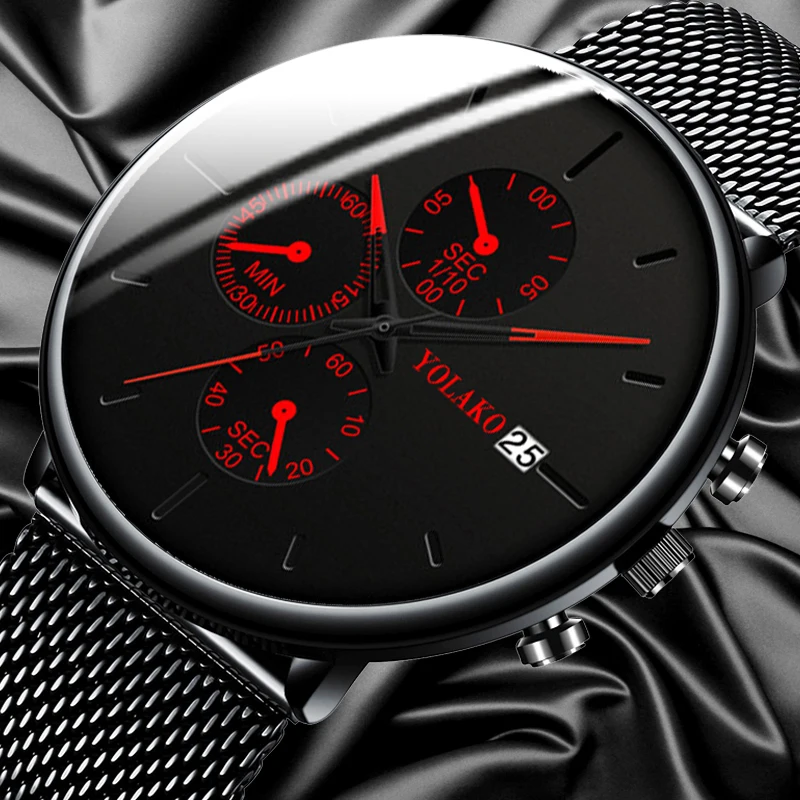 

Men's Fashion Watch Stainless Steel Mesh Belt Calendar Quartz Sport Watches Business Casual Watch for Man Clock Montre Homme Top