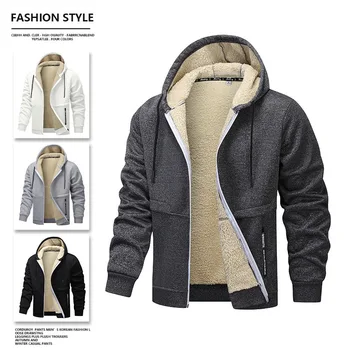 Autumn Winter Fleece-Lined Jacket Lamb Wool Thickened Cardigan Hooded Zipper Sweatshirt Casual Jacket Top 1