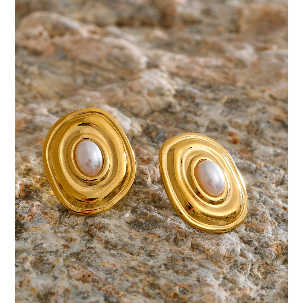 Yhpup Stud Earrings Stainless Steel Pearl
