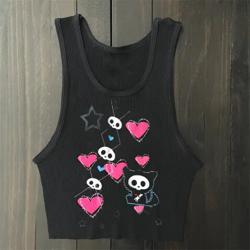 Letters Print Gothic Vintage Punk Black Crop Tops Women's Streetwear Baby Tee Vintage Short Sleeve T-Shirt Y2k Clothes Emo - Image 3