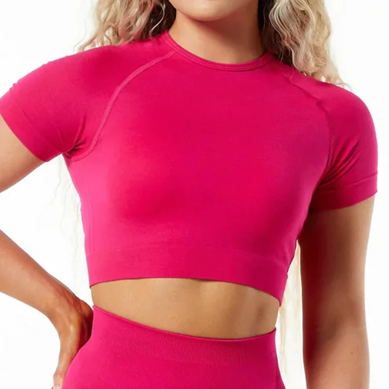 Women's Seamless Yoga Shirts Short Sleeve T-shirt for Fitness Crop Top Slim Fit Running T-shirts Workout Yoga Wear Sportwear