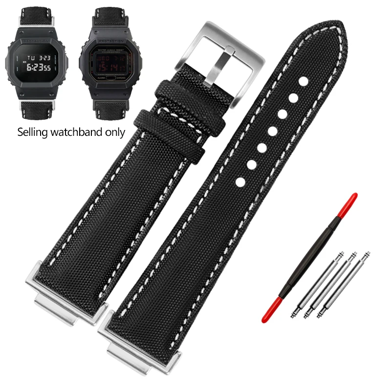 thumbnail image 1 of Correa de reloj de cuero y nailon de fibra DW-5600 para Casio DW5600 GW-B5600 GW-M5610 GA2100 GA2110 Correa de lona Correa de reloj Pulsera deportiva, 1 of 5