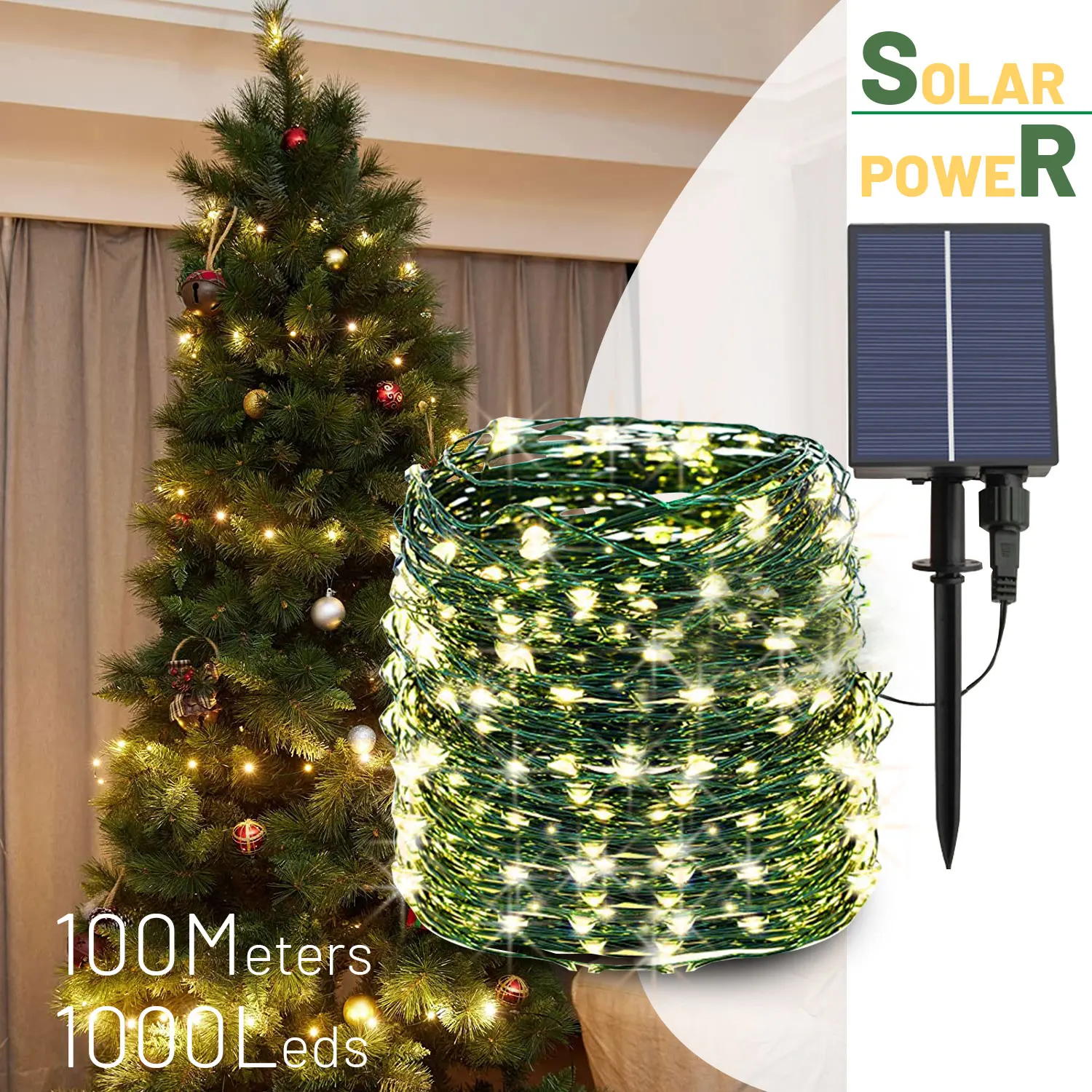

1000Led Fairy String Lights Solar Powered Green Garden Waterproof 8 Modes For Garden Patio Tree Christmas Party Wedding Decor