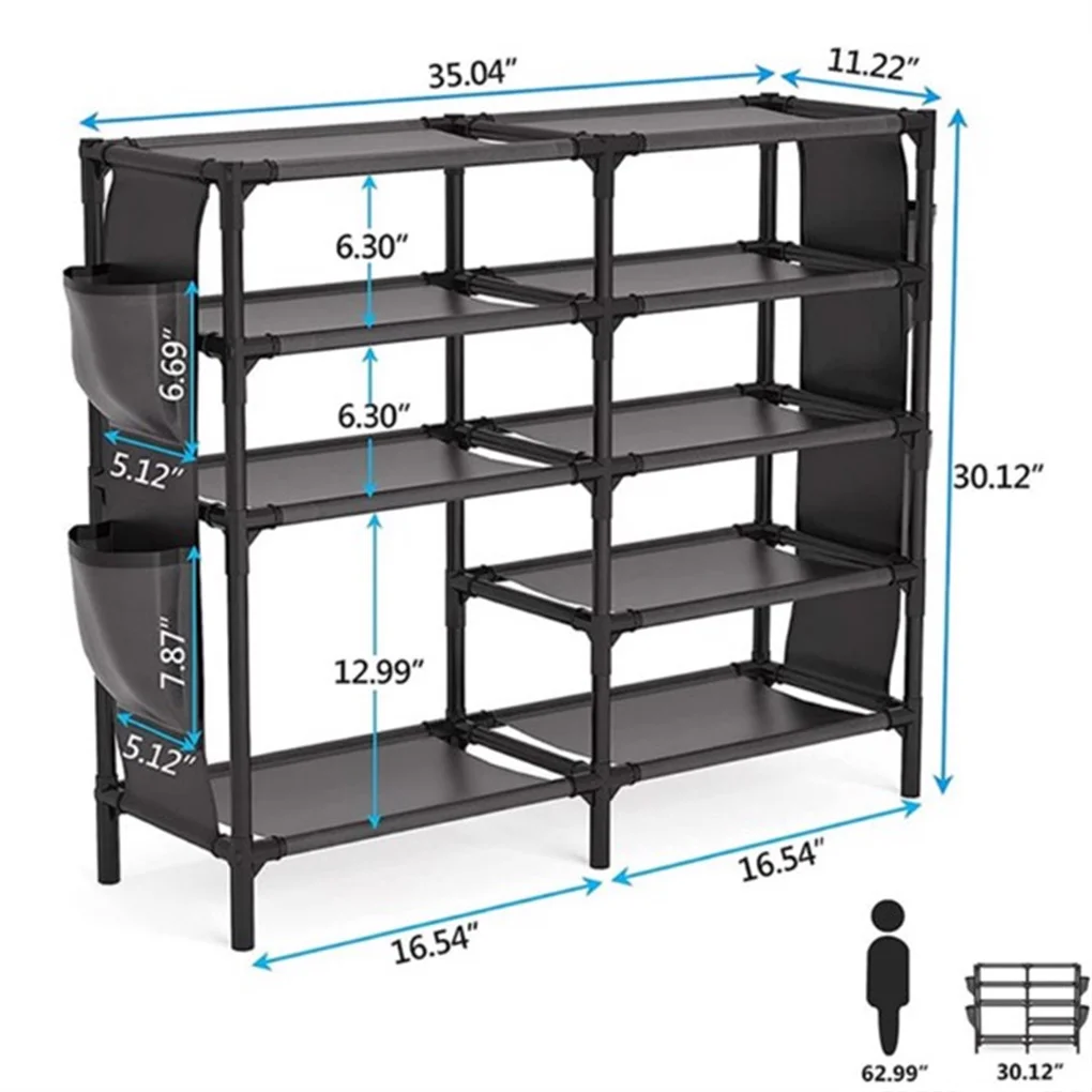 Shoe Rack with Pockets, 5-Tier Shoe Boots Organizer Freestanding Shoe Shelf for Entryway Bedroom 4