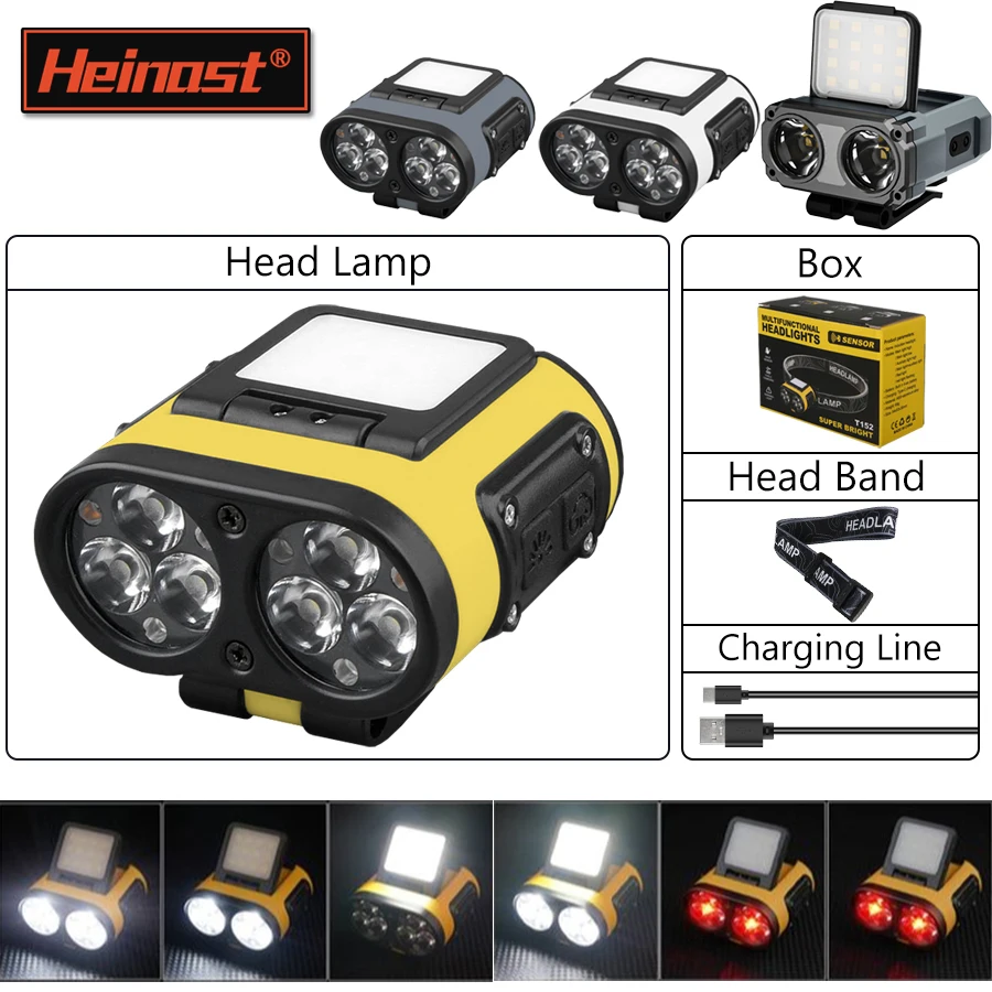 Nouvelle lampe frontale à capteur 6 modes haute luminosité étanche pour pêche et camping - Rechargeable
