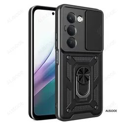 Armor Slide Camera Ring Kickstand Protective Phone Case Cover - Redmi 15 (171mm) (Black)