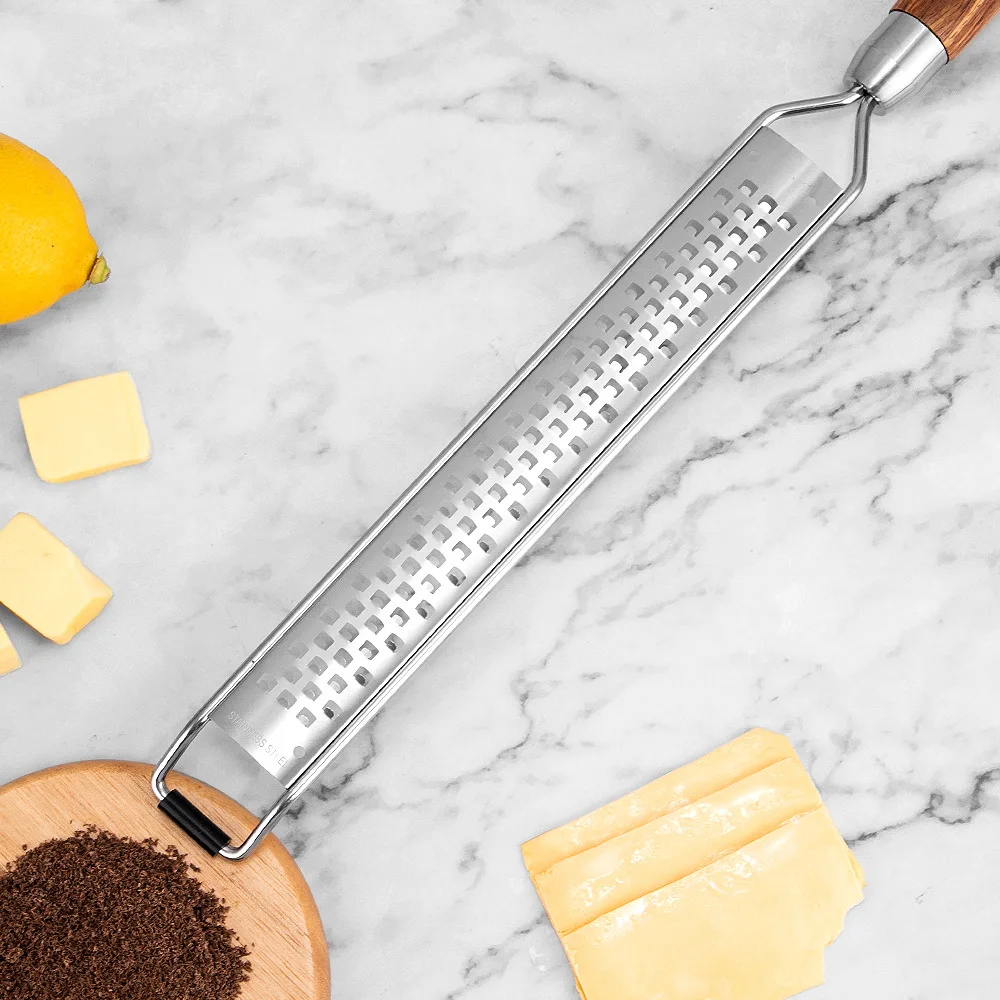 Cheese Grater Kitchen Grater Leeseph Cheese Grater Wooden Handle Stainless Steel Vegetable Grater Multi-purpose Kitchen Food Shredder for Chocolate Butter