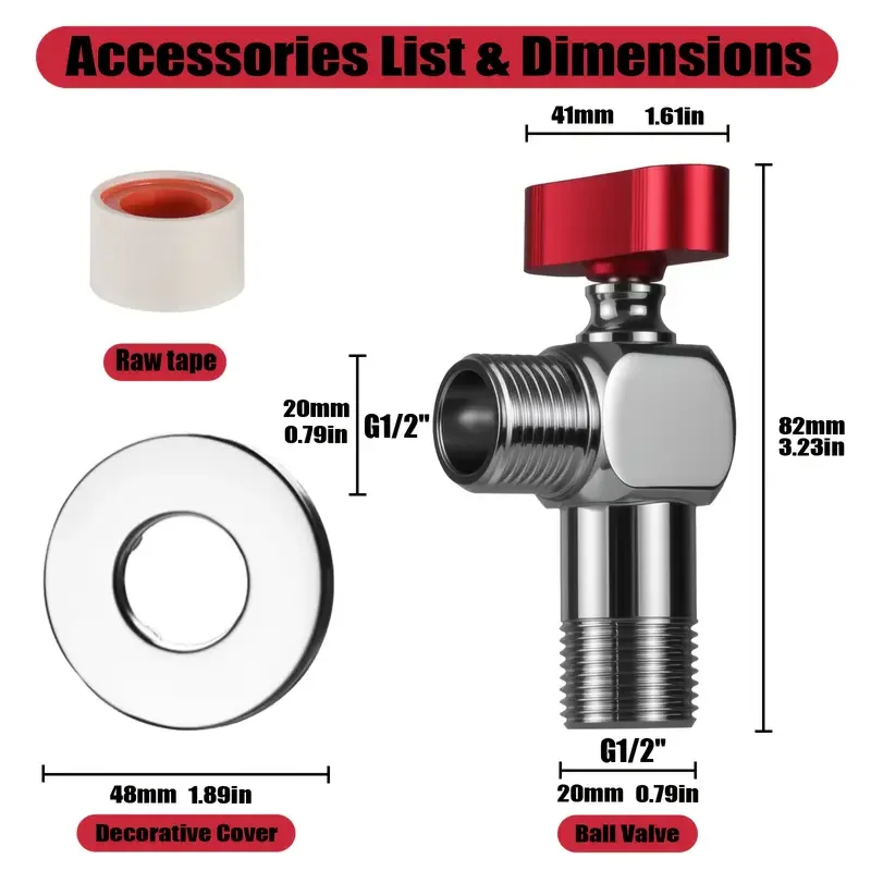 Brass Heavy-Duty Ball Valve with 4-Point Threaded Connection - High Flow, Unobstructed, Clear Heating, Red Handle