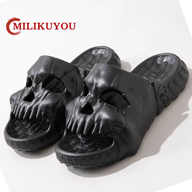 Original Men\'s Slippers Personalized Skull Shoes Men Platform Soft Home Slippers Beach Women Sandals 2023 Summer Flip Flops Man