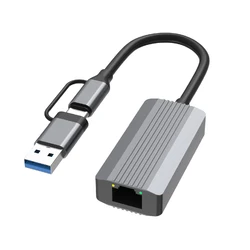 High - Speed Dual USB Ethernet Adapter - 2.5G 2500Mbps RJ45 LAN Network Dongle (2500Mbps)