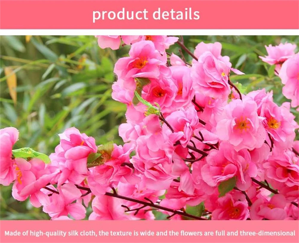 Description Picture 4 of item1PC Artificial Peach Blossom Branch Spring Plum Cherry Blossom Silk Flower Tree Decoration Home Wedding DIY Decoration