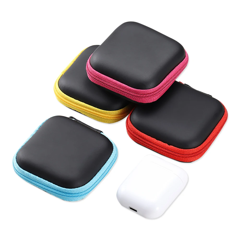 Mini Square EVA Carrying Case for Headphones - Cable Management Box for Bluetooth Earphones, Wired Headset, Earbuds
