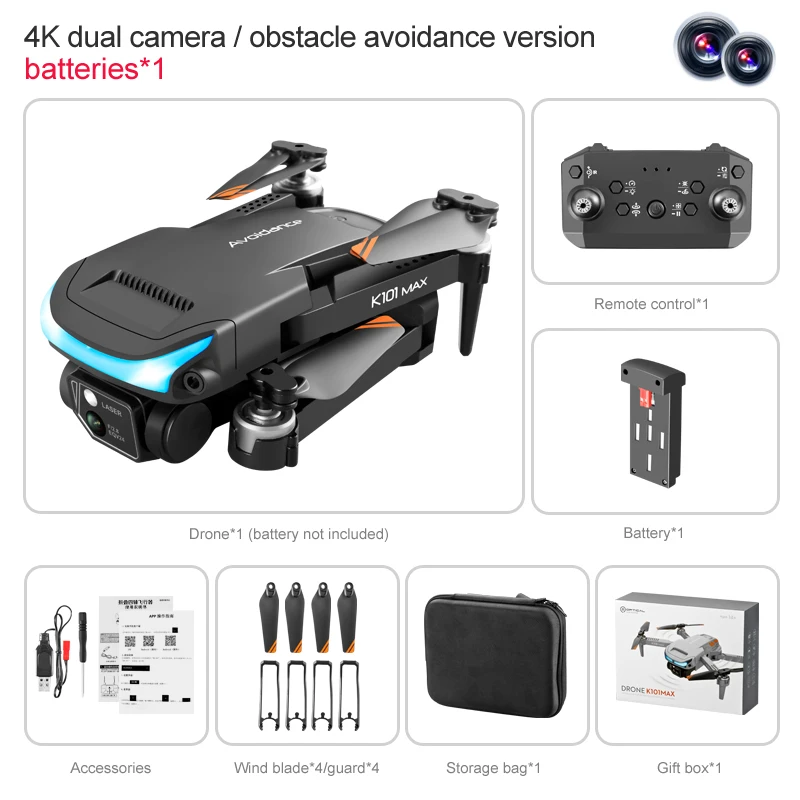 K101Max Drone 4K HD Dual Camera Optical Flow Position Professional Aerial Photography Obstacle Avoidance Folding RC Quadcopter 