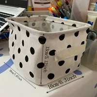 2pcs Cotton And Linen Desktop Storage Box Small Foldable Canvas Storage Basket With Handle Small Fresh Waterproof Storage Basket 6
