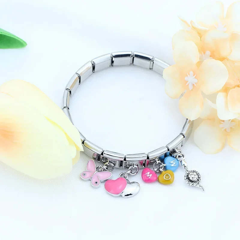 Charm Bracelet Dog Butterfly Heart Charm 9mm Stainless Steel Bracelet Jewelry DIY