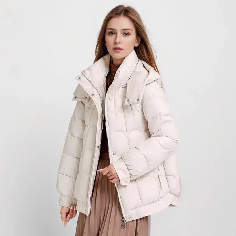 Winter Women's Jacket Pure Color Parkas Hooded Stand Collar Warm Down Cotton Jacket Female Short Puffer Zipper Coats