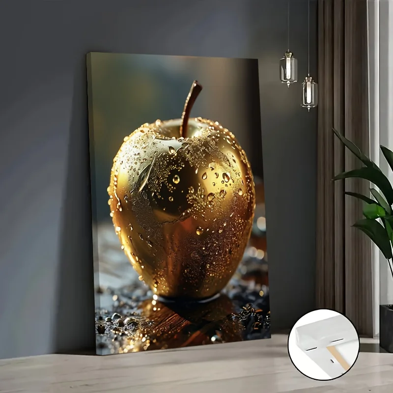 Apple Elegant Golden Canvas Art Wall Decoration Realistic Design Home Decor