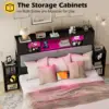 Headboard for Queen Size Bed, Headboards w/ Slide Out Bedside Storage, Queen Headboard Only, Upholstered Wood Bookcase Headboard 6