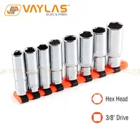 3/8 Inch Drive Long Socket Set 10-19mm 8Pcs Chromium Plated with Socket Holder for Improvement Car Repair 1