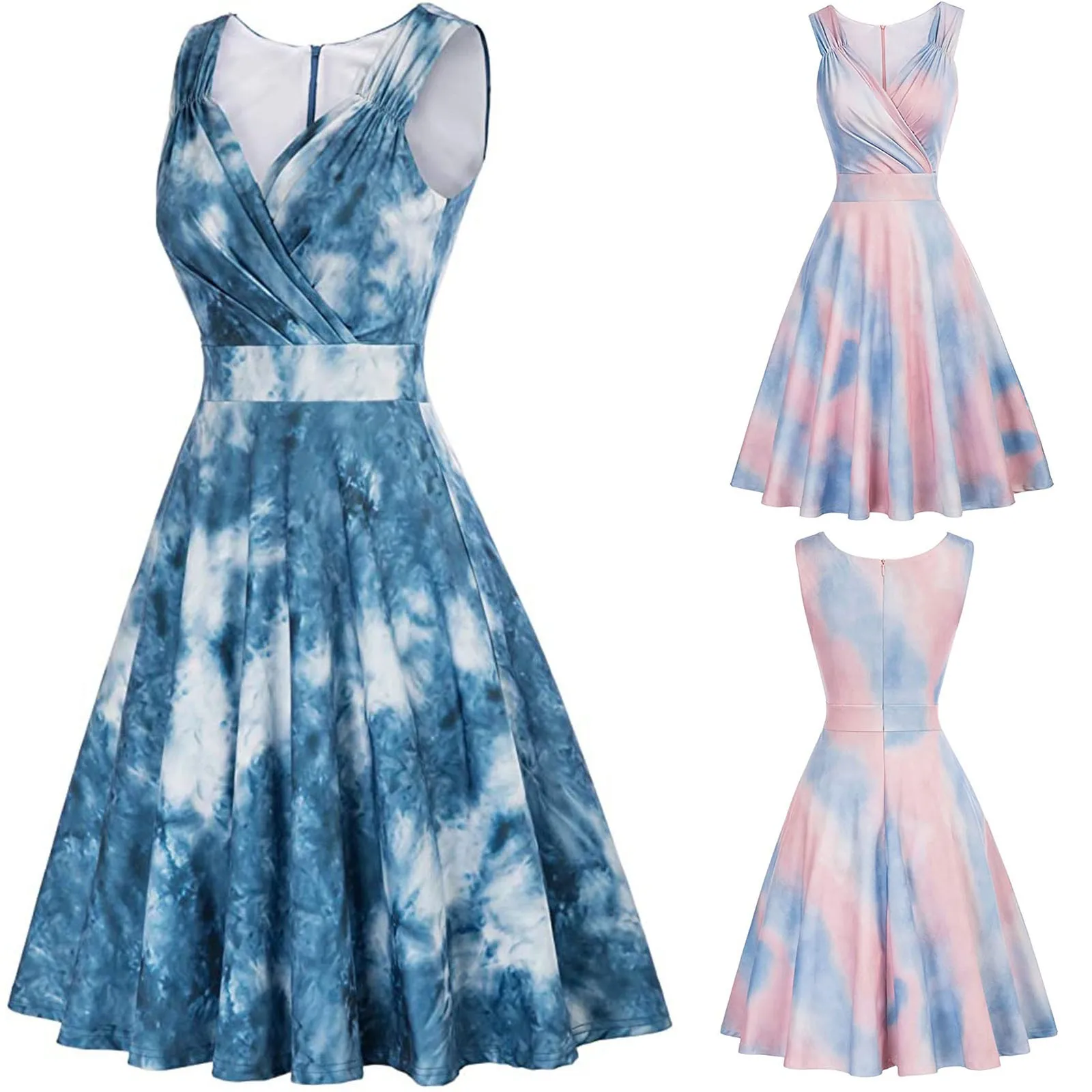 

Casual Dresses for Women Summer Knee Length Midi Dress Polyester Knee-Length Daily Ladies Office Dress for Women