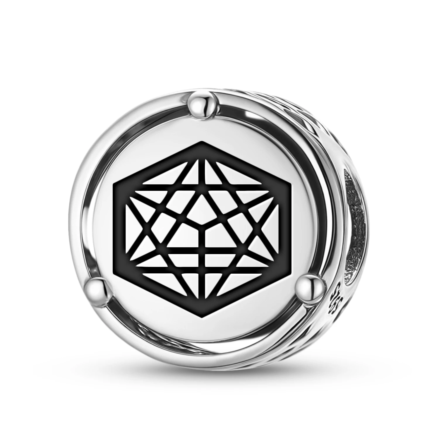Heilige Geometrie Icosahedron 925er Sterlingsilber-Symbol-Charm, passend für Original-Armbänder, DIY-Schmuck, Accessoires, Familienperle