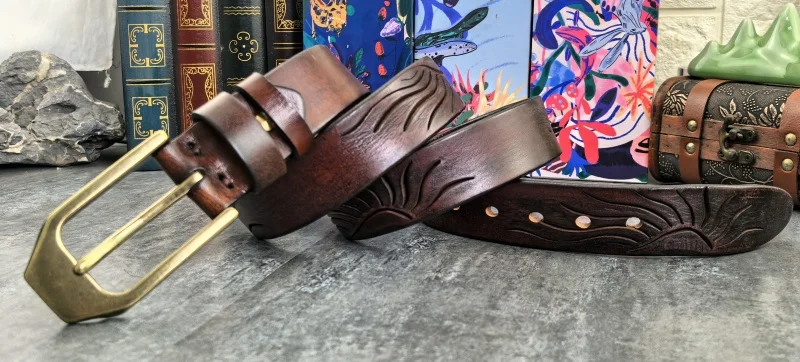 Retro Brass Belt Buckle Top Thick Genuine Leather Belt For Men Ceinture Leather Man Belt Vintage Cowboy Waist Belt Men MBT0020