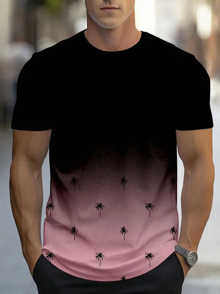 

Men's Summer Short sleeved Coconut Tree 3D Printed Round Neck Fashion Comfortable And Breathable Casual Top Exclusive For Beach