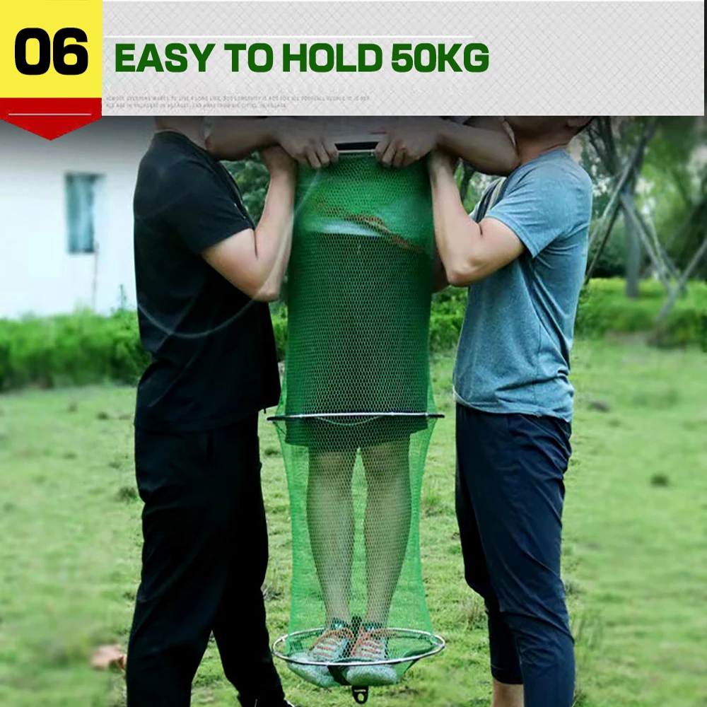 Fishing Landing Net 50kg Load Stainless Steel Collapsible Fish Basket Dip Nets for Keeping Fish Alive in Water Large Storage Fyke Nets,fishing landing net,fishing net