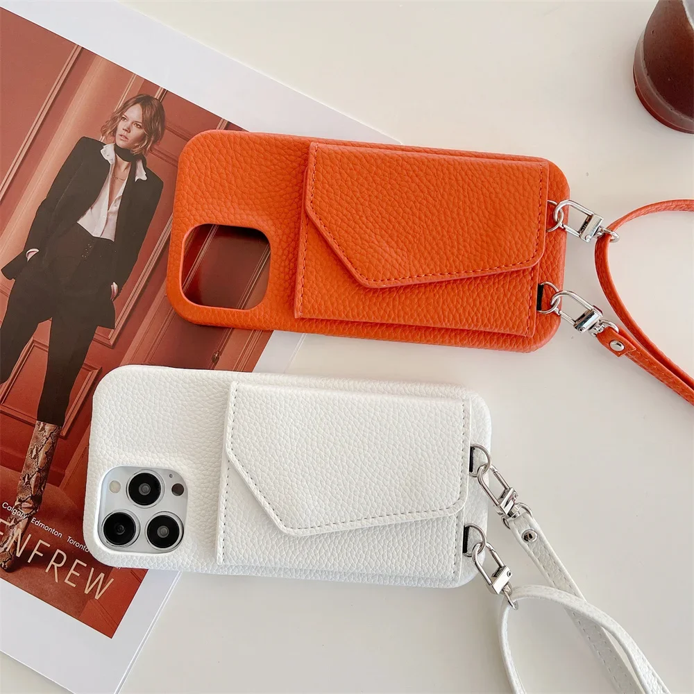 Sleek Leather Crossbody Lanyard Wallet Phone Case with Card Holder Cover