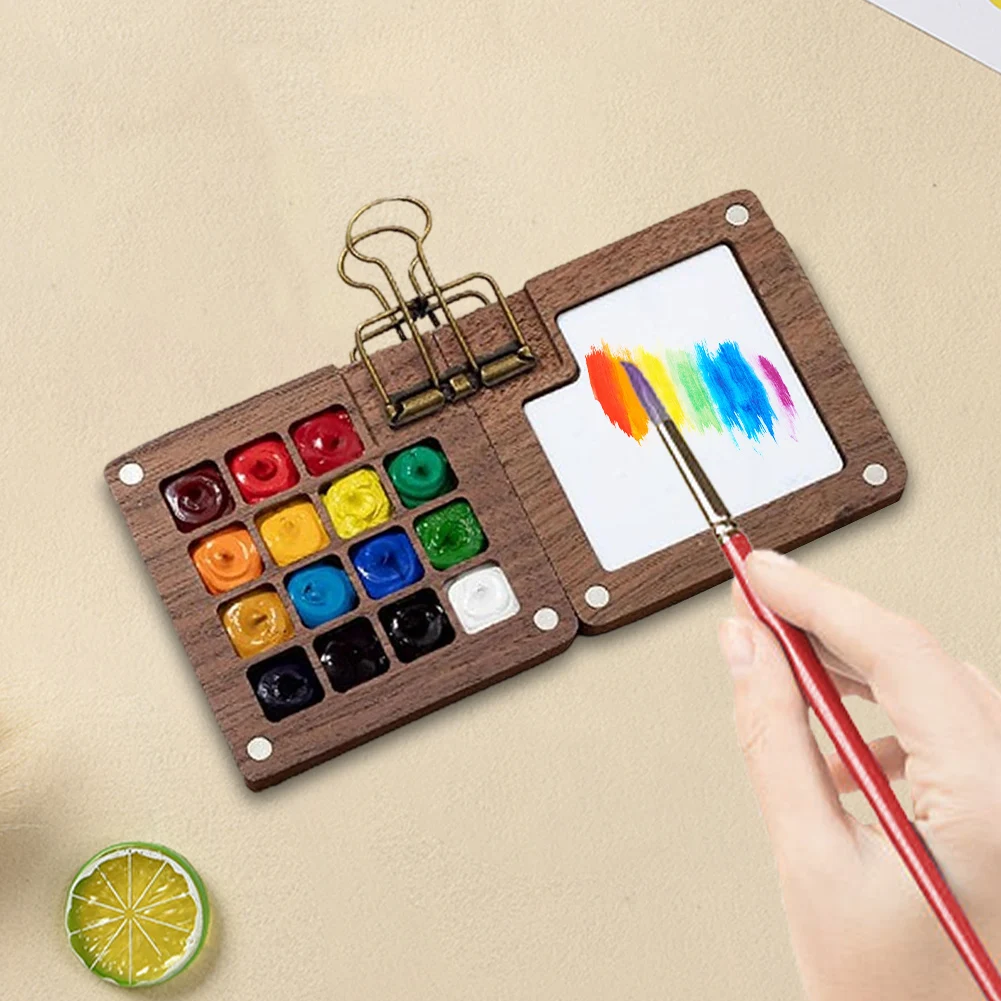 Wooden Grid Paint Box Pocket Artist Travel Paint Palette Mini Watercolor Set for Painters Artists Students, paint tray,color palette,watercolor palette