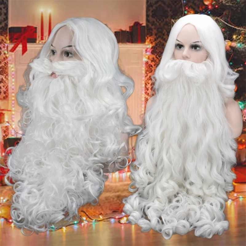 

634C Santa Beard and Set Deluxe Santa Clauses Hair with Beard Fake Mustache Christmas Clauses Cosplay Costume Accessories