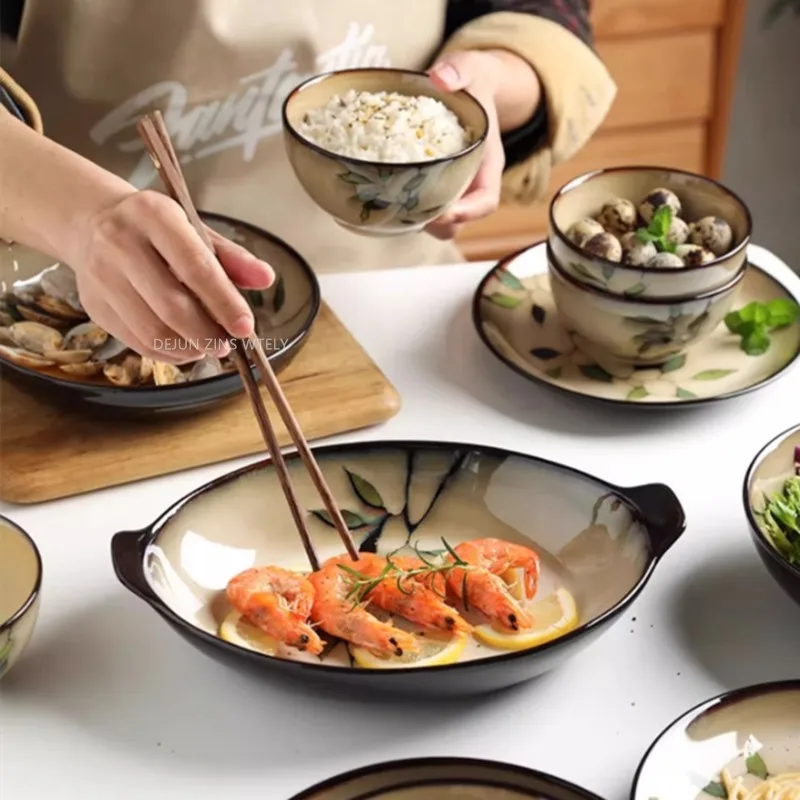 1Pc 빈티지 대나무 잎 세라믹 그릇 샐러드 접시 절묘한 세라믹 칼 붙이 가정용 국수 그릇 서양 스테이크 케이크 스시 접시
