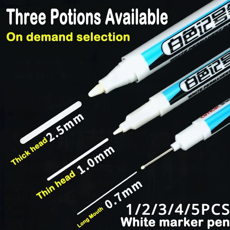 White Marker Pens Oily Waterproof White Graffiti Sketching Markers Stationery Deep Hole Marker Permanent Paint 1/5 PCS permanent marker pen
