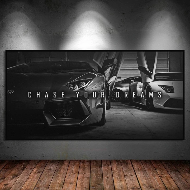 Chase Your Dream Quotes cool Car Motivational Canvas Painting Posters Prints Wall