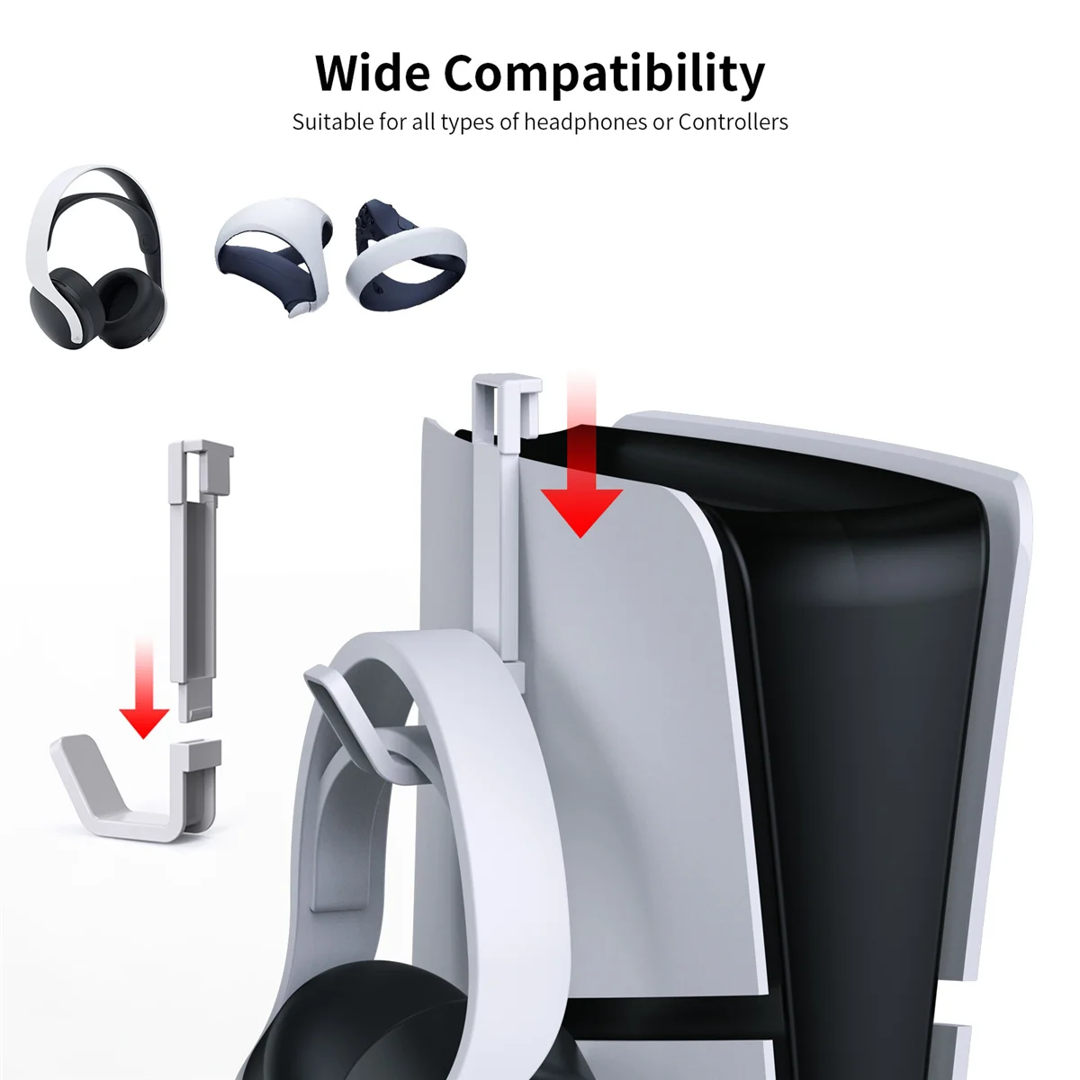 For PS5 slim Console Storage Dock with RBG Light Handle Dock Charger + Hook Multifunctional Convenient Console Dock-ABRJ